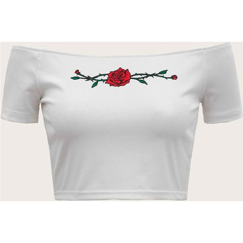 T-shirt à imprimé floral col bardot - SHEIN - Modalova