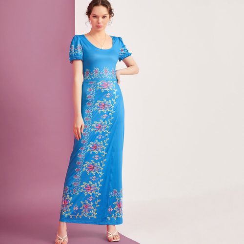 Robe longue à imprimé floral manches bouffantes - SHEIN - Modalova