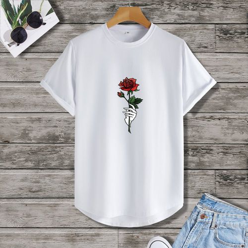 T-shirt à imprimé mains asymétrique et rose - SHEIN - Modalova