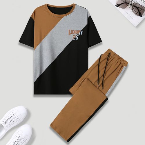 Pantalons de survêtement & T-shirt à blocs de couleurs à lettres - SHEIN - Modalova