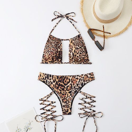 Bikini ras-du-cou léopard à lacets - SHEIN - Modalova