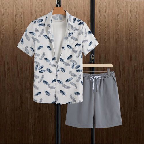 Chemise à imprimé plume & Short à cordon(sans t-shirt) - SHEIN - Modalova