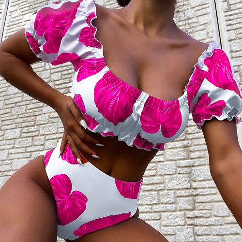 Bikini à motif feuille à plis - SHEIN - Modalova
