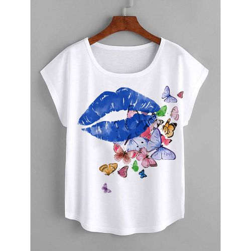 T-shirt lèvres & à imprimé papillon - SHEIN - Modalova