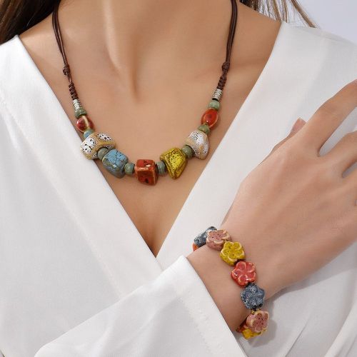 Bracelet perlé fleuri & collier - SHEIN - Modalova
