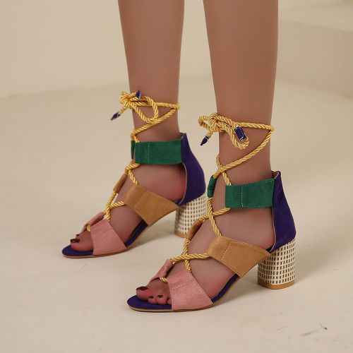 Sandales à talons épais à blocs de couleurs à nœud design - SHEIN - Modalova