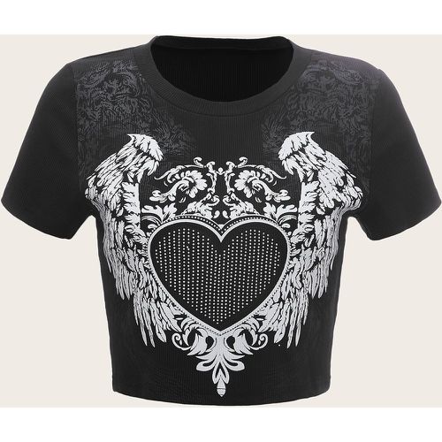 T-shirt aile & cœur à strass - SHEIN - Modalova