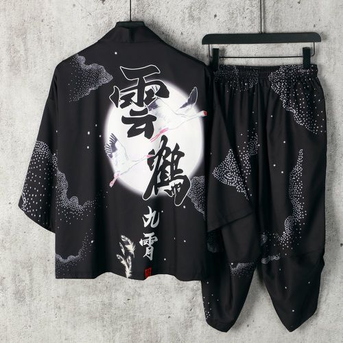 Kimono aléatoire grue et caractère chinois & pantalon (sans t-shirt) - SHEIN - Modalova
