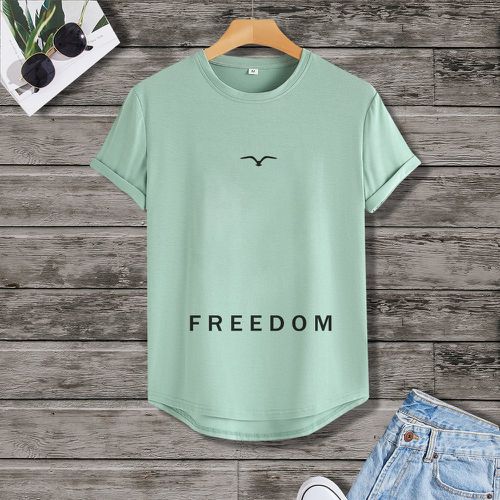 T-shirt asymétrique à motif d'oiseau et lettres - SHEIN - Modalova