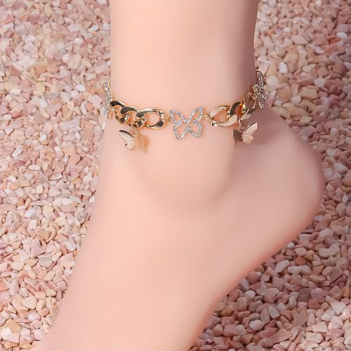 Bracelet de cheville à strass à détail papillon - SHEIN - Modalova