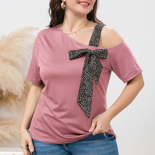 T-shirt léopard à nœud à col asymétrique - SHEIN - Modalova