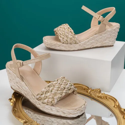 Sandales compensées design tressé espadrilles à bride de cheville - SHEIN - Modalova