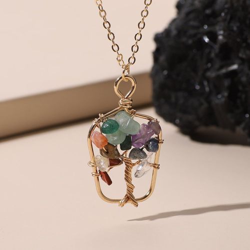 Collier de couleur aléatoire cristal & à détail d'arbre à pendentif géométrique - SHEIN - Modalova