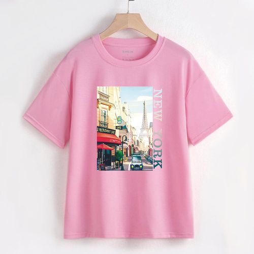 T-shirt à motif paysage de rue et lettres - SHEIN - Modalova