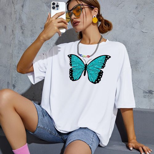T-shirt oversize à imprimé papillon - SHEIN - Modalova