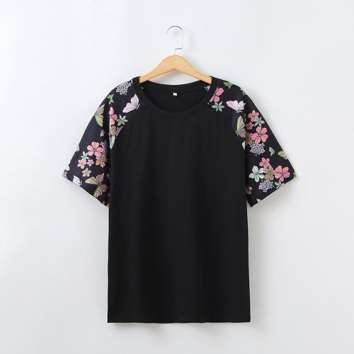 Pièce T-shirt à imprimé floral et papillon manches raglan - SHEIN - Modalova