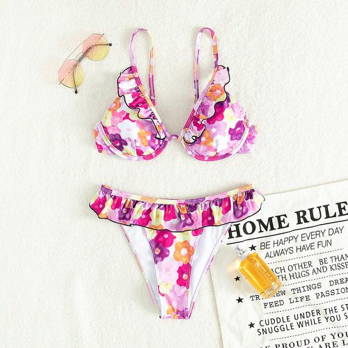 Bikini à armatures à imprimé floral à nœud à volants - SHEIN - Modalova