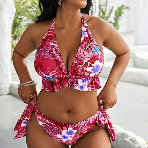 Bikini ras-du-cou à imprimé tropical à plis - SHEIN - Modalova