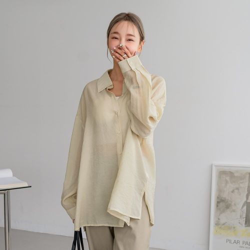 Blouse oversize unicolore à bouton - SHEIN - Modalova