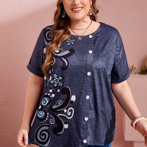 T-shirt à imprimé floral à bouton asymétrique - SHEIN - Modalova