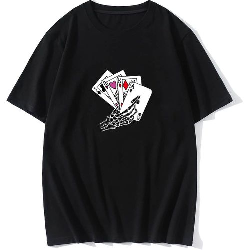 T-shirt à imprimé cartes à jouer et squelette main - SHEIN - Modalova