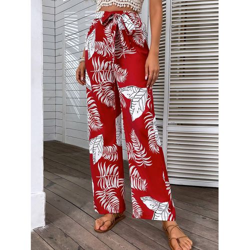 Pantalon à imprimé tropical ample ceinturé - SHEIN - Modalova