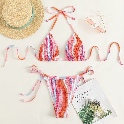Bikini à imprimé froncé ras-du-cou triangulaire à nœud - SHEIN - Modalova