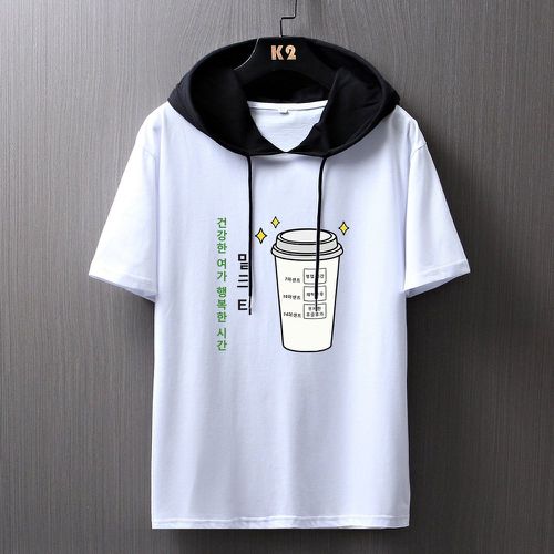 T-shirt coupe & à lettres coréennes graphique à cordon à capuche - SHEIN - Modalova