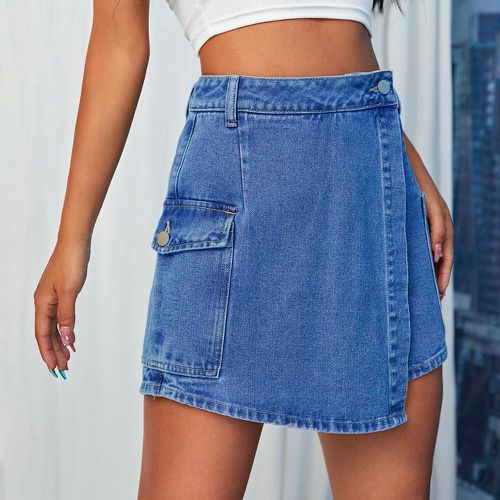Jupe-short en jean taille haute à poche à rabat - SHEIN - Modalova