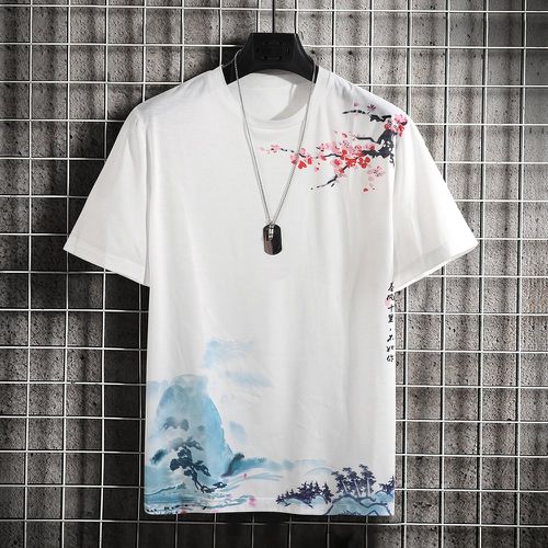 T-shirt fleuri & caractère chinois - SHEIN - Modalova