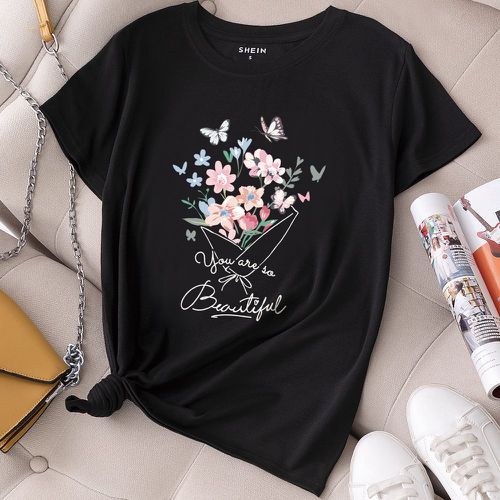 T-shirt fleuri à motif lettre - SHEIN - Modalova