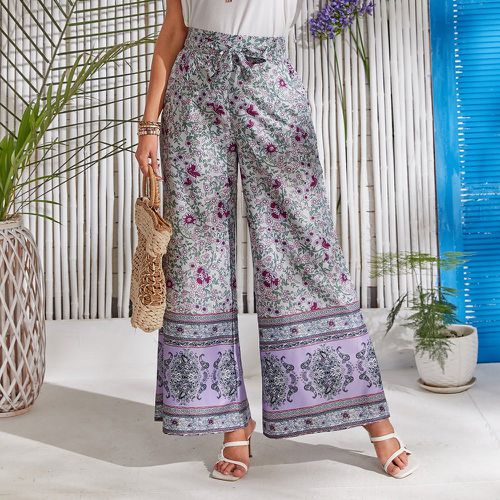 Pantalon à imprimé floral ample à nœud - SHEIN - Modalova