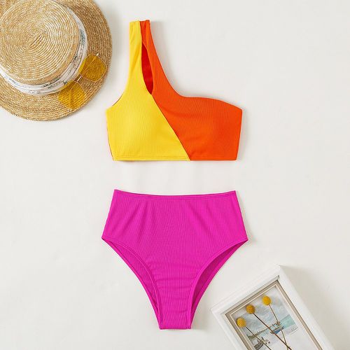 Bikini à blocs de couleurs côtelé découpe asymétrique taille haute - SHEIN - Modalova