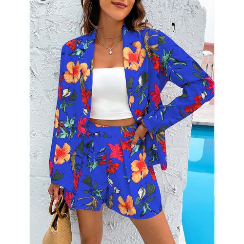 Blazer à imprimé floral à bouton & Short à détail plié - SHEIN - Modalova