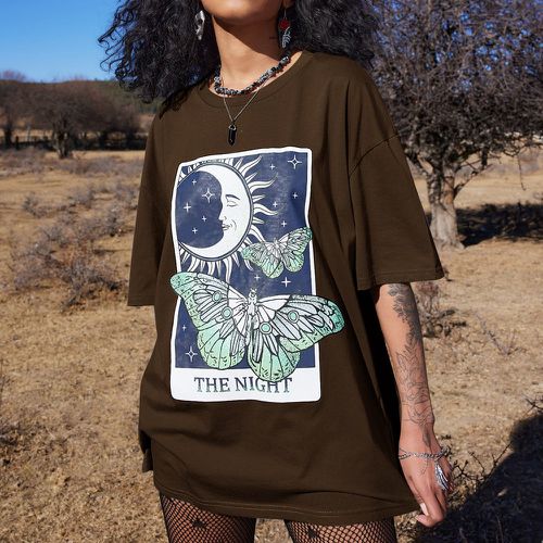 T-shirt oversize lune & à imprimé papillon - SHEIN - Modalova