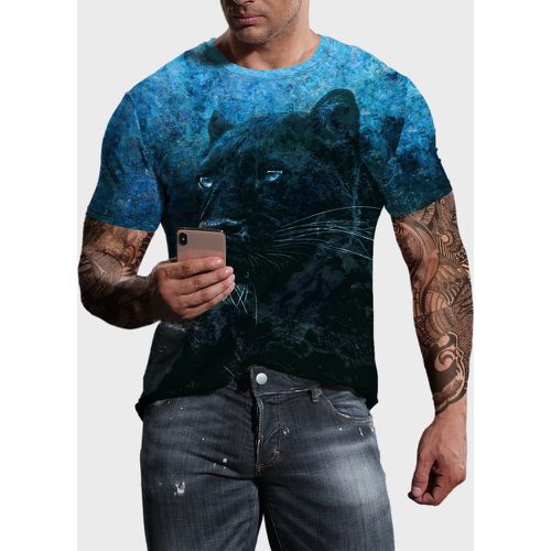 T-shirt à imprimé léopard 3D col rond - SHEIN - Modalova