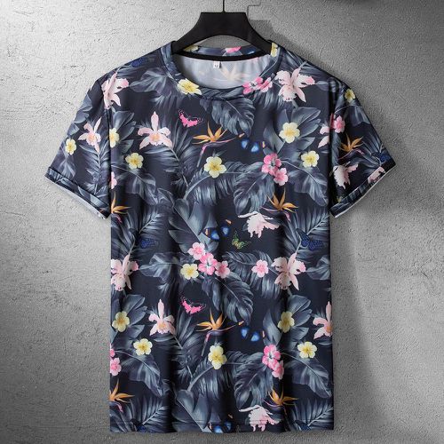T-shirt à imprimé tropical et papillon - SHEIN - Modalova