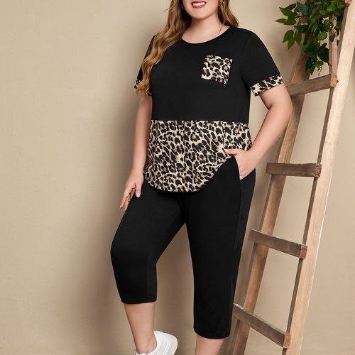 Pantalon & T-shirt à léopard patch à poche - SHEIN - Modalova