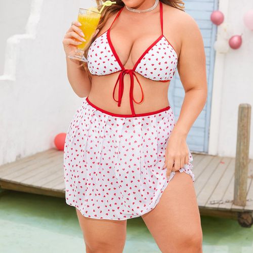 Bikini triangulaire ras-du-cou à imprimé cœur avec jupe de plage - SHEIN - Modalova