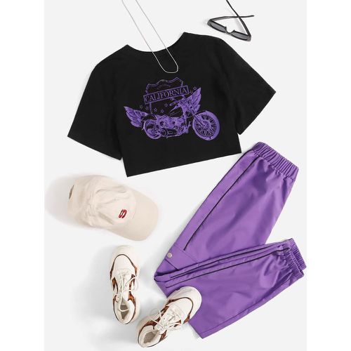 T-shirt à motif moto et lettre & Pantalon à poche à rabat - SHEIN - Modalova