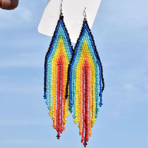Pendants d'oreilles à blocs de couleurs perle à franges - SHEIN - Modalova