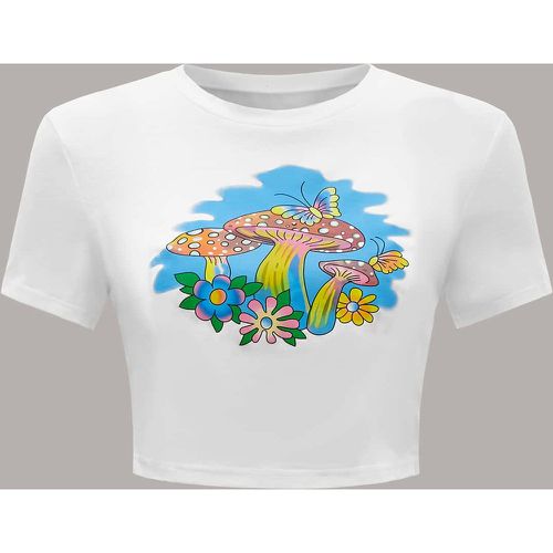 T-shirt fleuri champignon & à imprimé papillon - SHEIN - Modalova