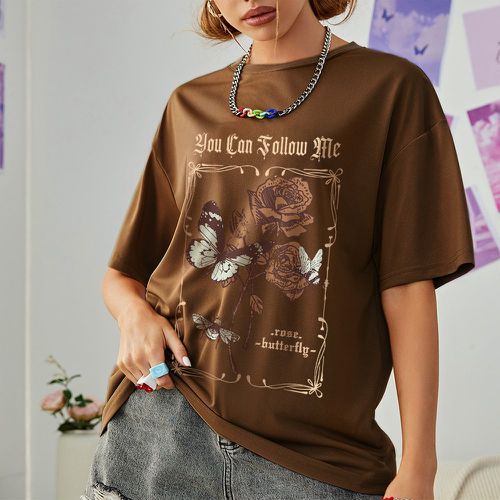 T-shirt oversize à motif slogan et papillon - SHEIN - Modalova