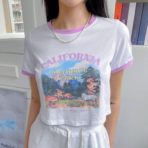 T-shirt paysage & à lettres à bordure contrastante - SHEIN - Modalova