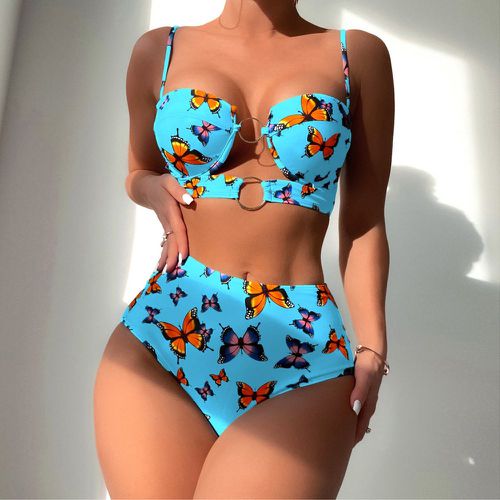 Bikini push-up à imprimé papillon à lien anneau - SHEIN - Modalova