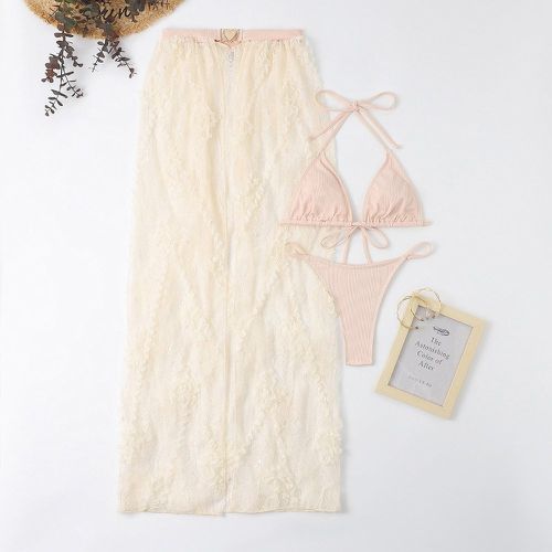 Pièces Bikini texturé ras-du-cou & Pantalon de plage en dentelle - SHEIN - Modalova