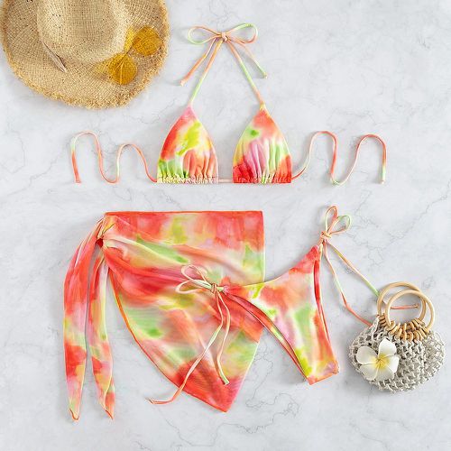 Bikini triangulaire ras-du-cou tie dye avec jupe de plage - SHEIN - Modalova