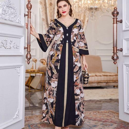 Robe tunique à imprimé floral à bande contrastante en mousseline - SHEIN - Modalova