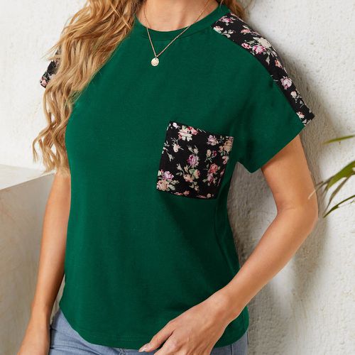 T-shirt à imprimé floral à poche manches raglan - SHEIN - Modalova