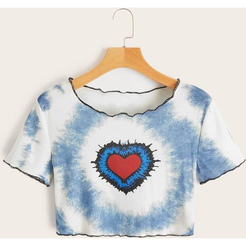 T-shirt court cœur tie dye à ourlet ondulé côtelé - SHEIN - Modalova